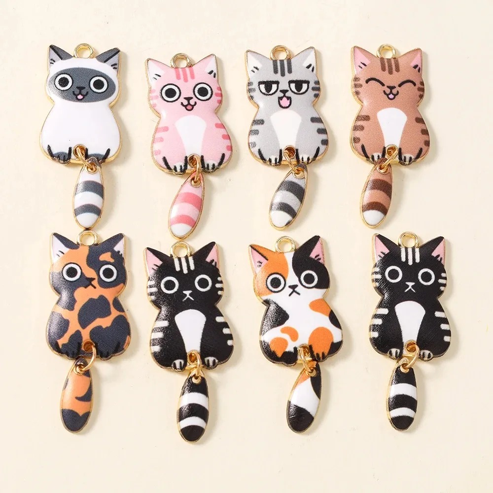 Resin Art Engagement - 10 個 16 × 39 ミリメートルかわいい漫画猫樹脂チャーム素敵な動物ペンダント