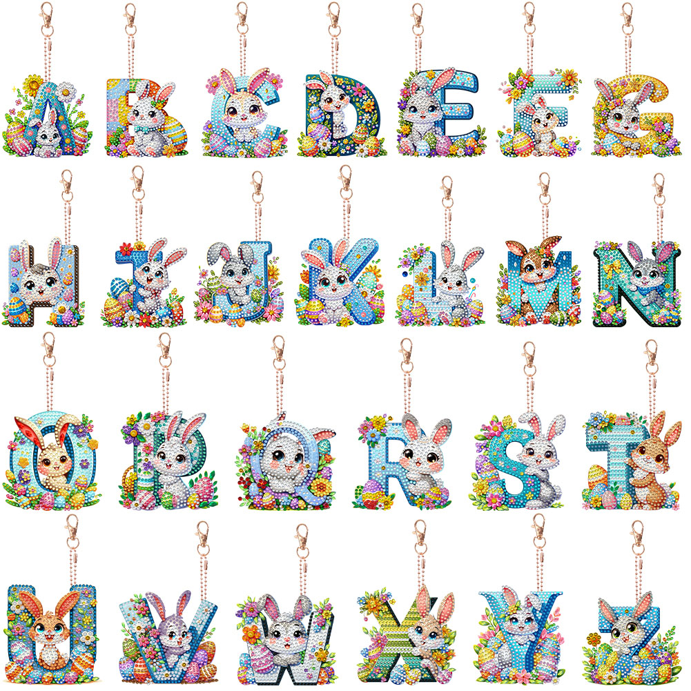 Resin Art Letter Keychain - イースターダイヤモンドペインティングキーホルダーキット 5D DIYダイヤモンドアートペンダント 5Dダイヤモンドアートキーホルダー 大人用キーリングアートペンダントデコレーション