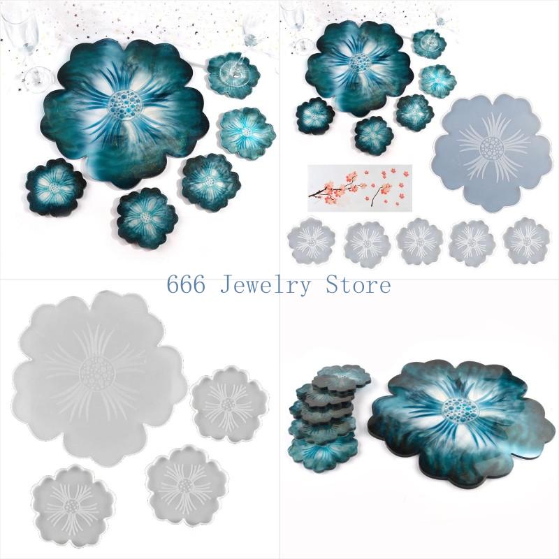 Resin Art Geode - F2TDエポキシ樹脂鋳造シリコン金型フラワーシェイプトレイDIYコースタージュエリーホルダーコースタープラッターストレージ型