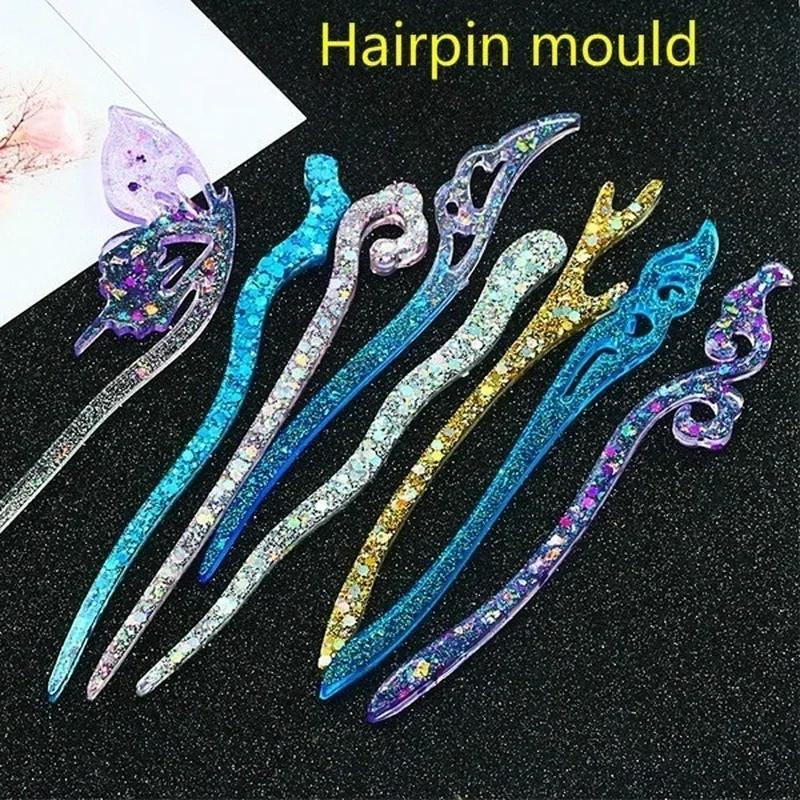 Resin Art Engagement - 新しい透明ヘアピンシリコーン特殊金型樹脂 DIY ヘアジュエリー作成金型エポキシ樹脂金型女性の髪の装飾