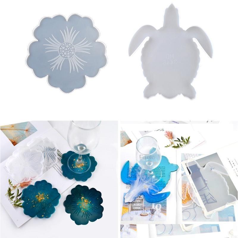 Resin Art Geode - R3MC 2PCS DIYフラワーシェイプシリコンジオードコースター樹脂カルトル樹脂樹脂コースターティーマット型アートクラフトのための動物海面