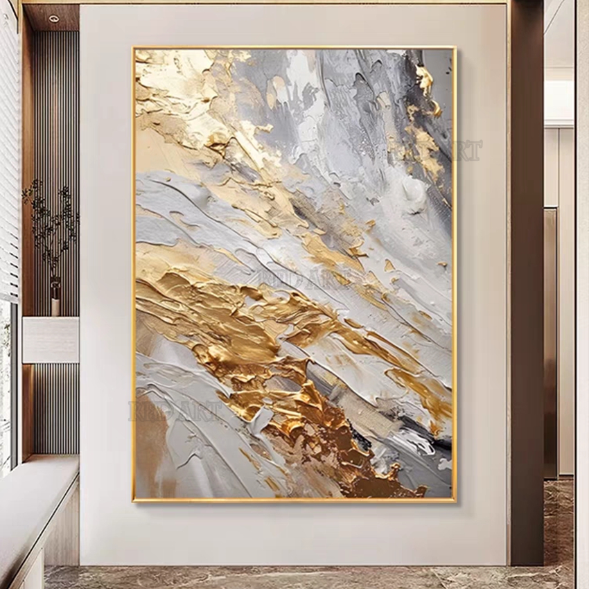 大型現代抽象絵画、金箔キャンバス絵画、キャンバス上の絵画、寝 - Resin Art On Canvas のレビューと価格