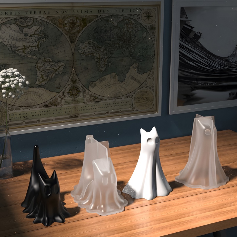 ゴースト猫ハロウィンデスクトップ飾り石膏シリコーン型 DIY - Resin Art Glue のレビューと価格