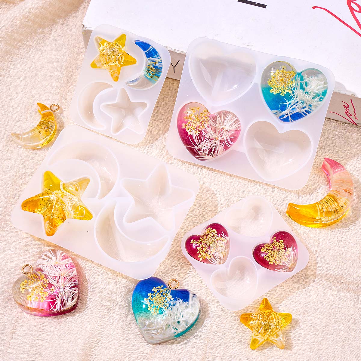 ハートスタームーンペンダントシリコンモールド DIY エポキ - Resin Art Glue のレビューと価格