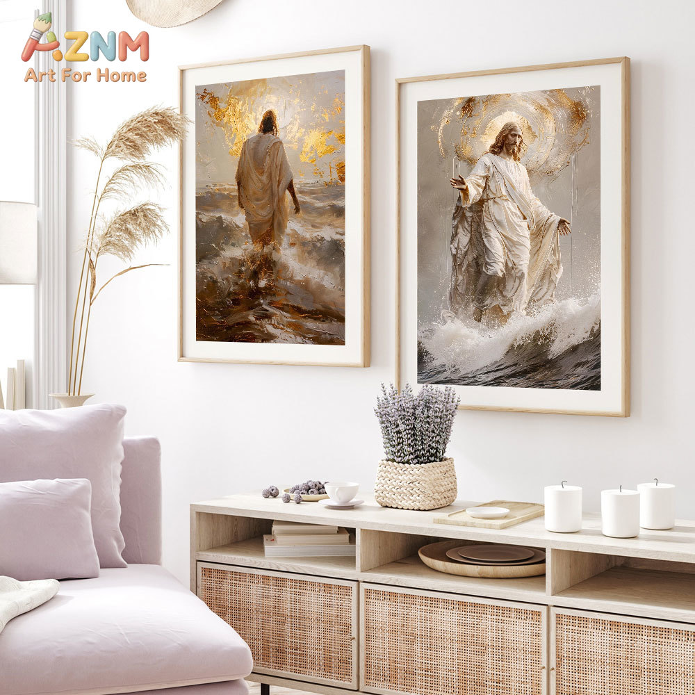 AZNM イエス・キリスト キャンバスプリント 水上を歩く宗 - Resin Art On Canvas のレビューと価格