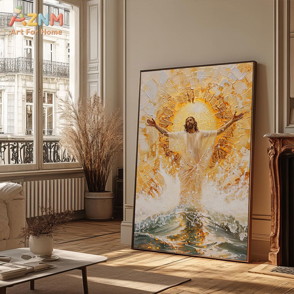 AZNM イエス・キリスト キャンバスプリント 水上を歩く宗 - Resin Art On Canvas のレビューと価格