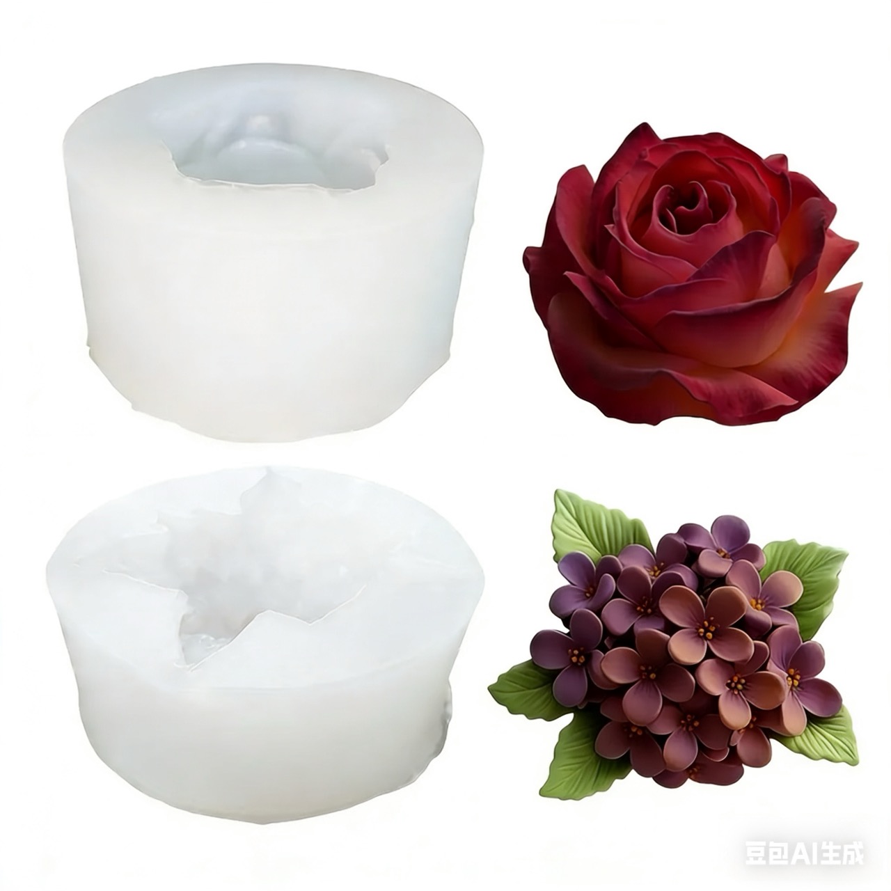 3Dローズライラックフラワーシリコンモールド2個、樹脂やキャ - Resin Art Design のレビューと価格