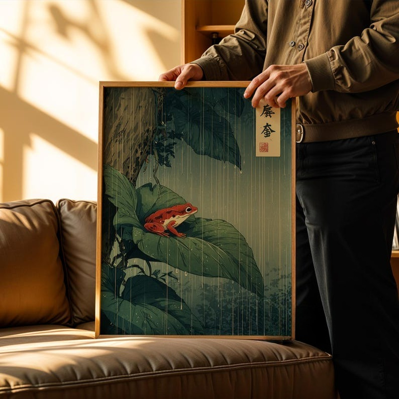 フレームレス、1ピースの日本のカエルのキャンバスウォールアー - Resin Art On Canvas のレビューと価格