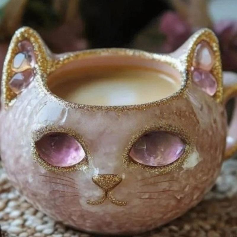 クリスタルスタイル猫の顔マグ樹脂ジオードアート手作りグッズギ - Resin Art Geode のレビューと価格