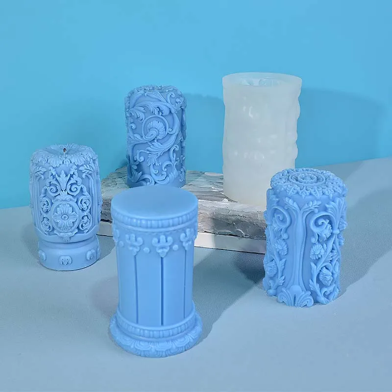 彫刻ローマ柱キャンドルシリコーン型フラワーレリーフシリンダー - Resin Art Design のレビューと価格