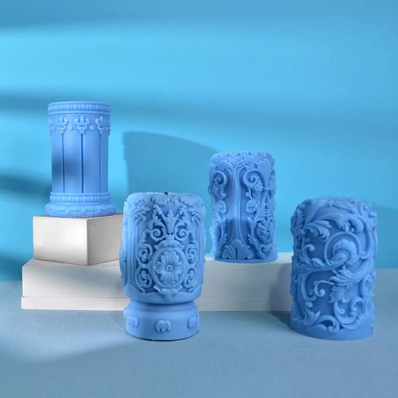 彫刻ローマ柱キャンドルシリコーン型フラワーレリーフシリンダー - Resin Art Design のレビューと価格