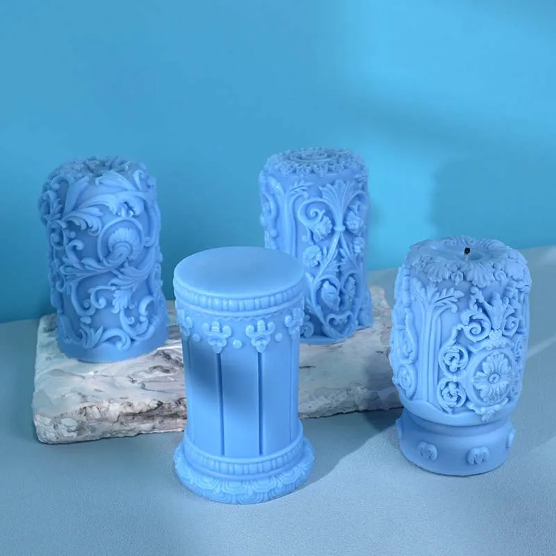彫刻ローマ柱キャンドルシリコーン型フラワーレリーフシリンダー - Resin Art Design のレビューと価格